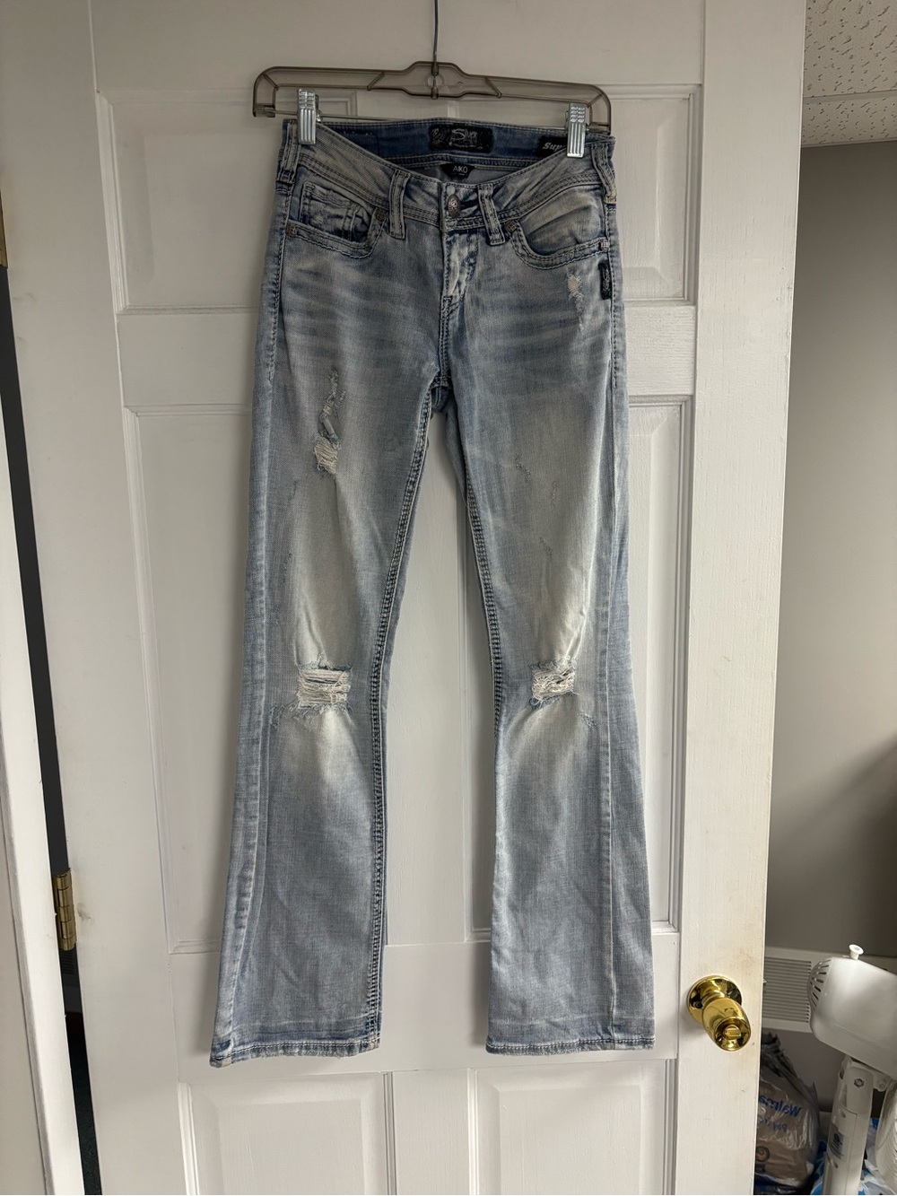 Maurices Light Blue Distressed Flare Jeans